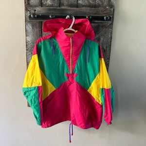 Vintage Colour Block Half Zipper Pullover Light Weight Jacket